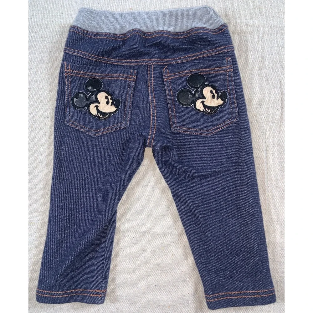 Baby‎ Gap Mickey Mouse Jeans 9M Disney Pull On Denim  Elastic Waist Embroidered